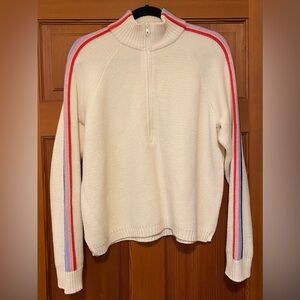 Women's Marine Layer Holiday2023 Cream 1/4 zip Sweater Sz L Excellent Preowned